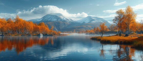 Fototapeta premium Mountains and lake in autumn