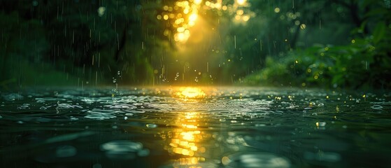Fototapeta premium Raindrops Falling in a Forest