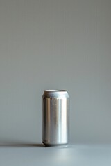 Minimalist Aluminum Can on Neutral Background with Water Droplets - Perfect for Beverage Advertising and Product Mockups
