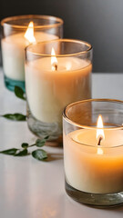 A set of scented candles in glass jars on a white background