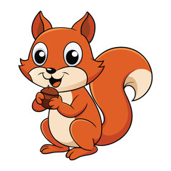 little Squirrel eating nuts in white background isolated.  Squirrel cartoon vector illustration