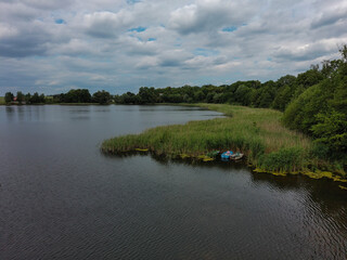 View from above of Lake Jabłowskie and the surrounding area, Poland.

