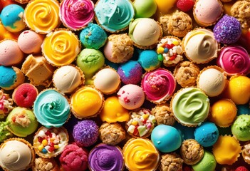 Fototapeta premium vibrant rolled ice cream delight toppings colorful display, dessert, sweet, delicious, creamy, fruity, refreshing, frozen, treat, milk, cold, flavors