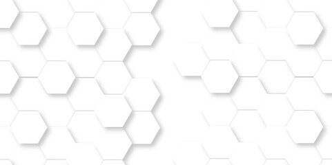 Seamless pattern of hexagons white Hexagonal background with white hexagons. Geometric futuristic technology honeycomb backdrop mesh cell vector. 3d white hexagon grid tile structure mesh background.