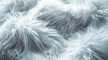 A close-up of a plush faux fur fabric in a pure white, emphasizing its fluffy texture.