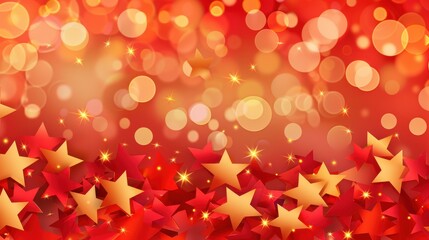 Festive gold and red stars with blurred lights for a vibrant New Year background. Celebrate  with shiny decorations