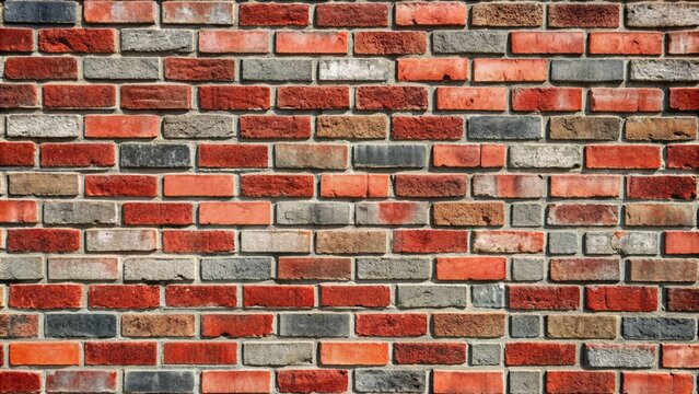 Fototapeta Wide shot of a textured brick wall featuring a blend of red and grey bricks, ideal for urban settings