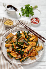 Japanese Hibachi Zucchini on a plate, top view