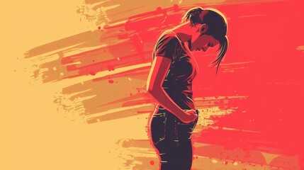 Illustration of a person experiencing severe bloating and abdominal distension due to H.pylori infection,The focus should be on the visible physical symptoms and discomfort.