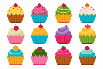  Cupcakes clipart set, vector art illustration