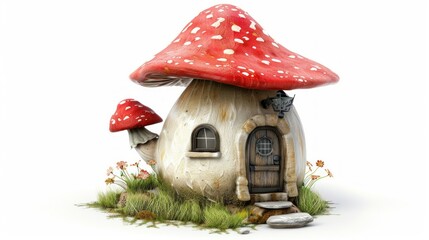 Cute mushroom shaped house on white background