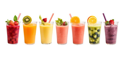 Freshly pressed assorted fruit and vegetable juice smoothie with vibrant toppings, isolated on transparent background, ideal PNG mockup template for creative artwork design and advertising