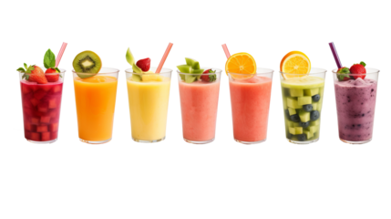 Freshly pressed assorted fruit and vegetable juice smoothie with vibrant toppings, isolated on transparent background, ideal PNG mockup template for creative artwork design and advertising
