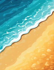 abstract sea wave on the beach. top view, blue and azure water, light sand. illustration in flat style.