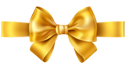 Golden ribbon with elegant bow isolated on transparent background, PNG format for festive and celebratory design projects, perfect for gift wrapping, holiday decorations, and special event invitations