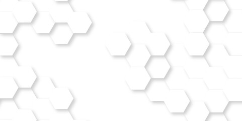 Seamless pattern of hexagons white Hexagonal background with white hexagons. Geometric futuristic technology honeycomb backdrop mesh cell vector. 3d white hexagon grid tile structure mesh background.