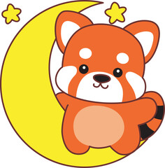 Obraz premium Illustration of Cute Red Panda activities. Icon of funny red panda sticker elements.