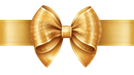 Golden ribbon with elegant bow isolated on transparent background, PNG format for festive and celebratory design projects, perfect for gift wrapping, holiday decorations, and special event invitations