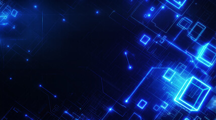 Floating blue cubes and connected dots on a dark background. Futuristic abstract digital network concept