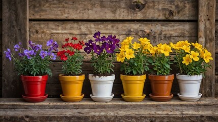 colorful spring flowers in pots