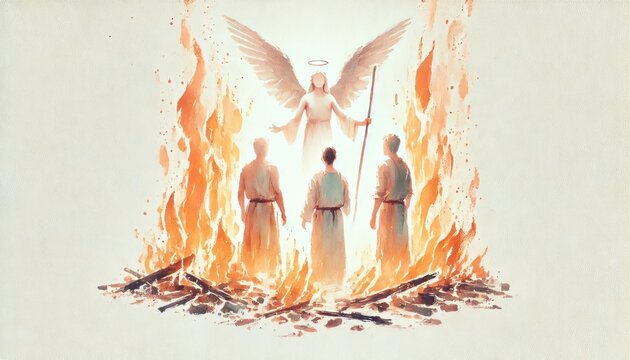 The Fiery Furnace. Digital watercolor illustration.