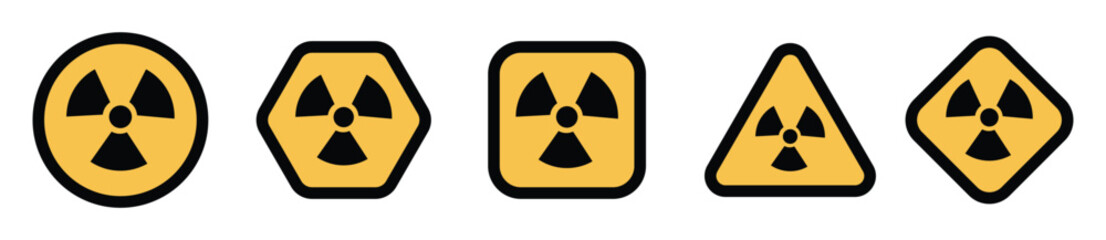 Fototapeta premium Set of radiation hazard vector icons. Radioactive irradiation warning sign set