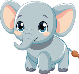Naklejka premium Cute and Cuddly Cartoon Baby Elephant, Playful Pachyderm Clipart. 