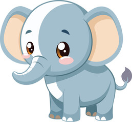 Naklejka premium Cute and Cuddly Cartoon Baby Elephant, Playful Pachyderm Clipart. 