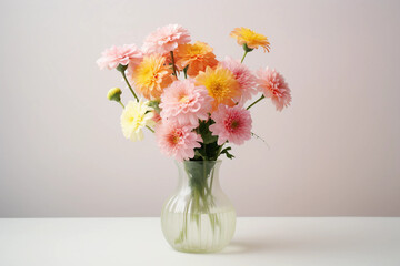 flowers in vase Isolated white background flat lay