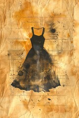 watercolor clipart of Halter dress on parchment page, vintage scrapbook page, copy space in center, for Junk Journal, Digital Paper, Printable Journaling page, Scrapbooking 