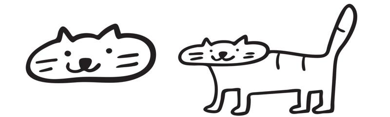 Funny cat. Black color. Outline vector illustration. Vector design on white background.