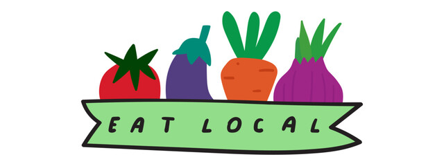 Eat local. Hand drawn badge. Vector illustration on white background.