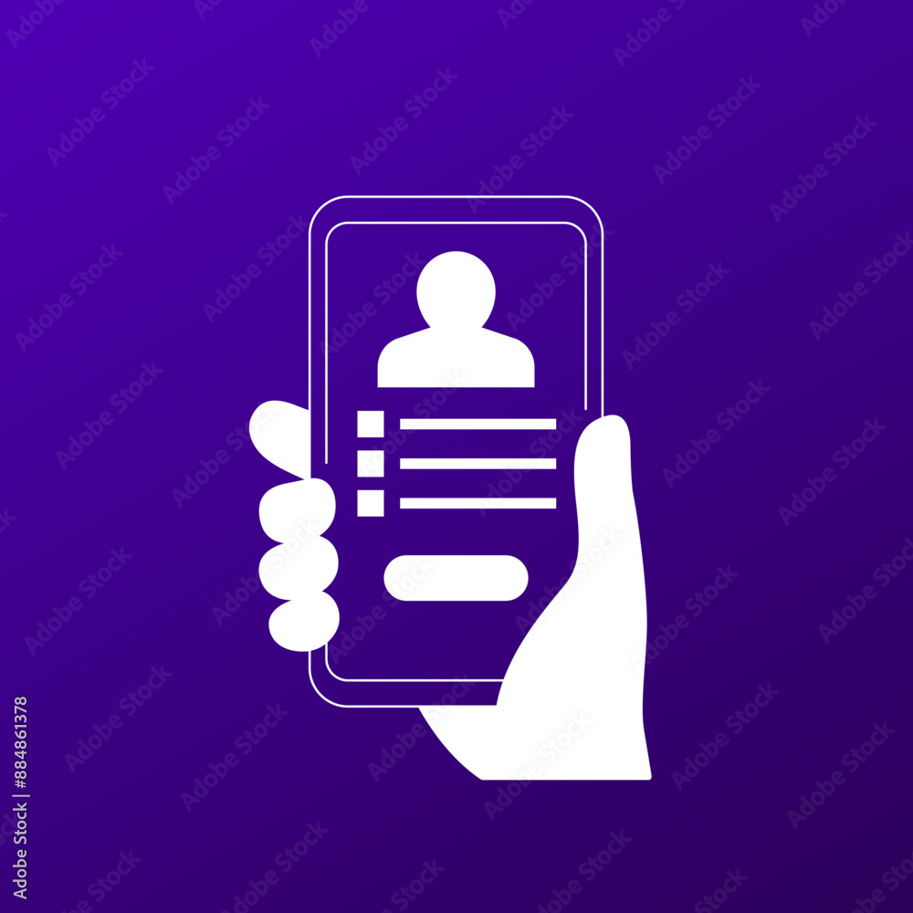 Poster account info icon, profile, personal data in smart phone vector