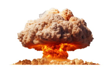 Massive nuclear explosion with intense mushroom cloud, high-resolution PNG with transparent background for dramatic visual effects and scientific illustrations