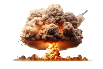 Massive nuclear explosion with intense mushroom cloud, high-resolution PNG with transparent background for dramatic visual effects and scientific illustrations