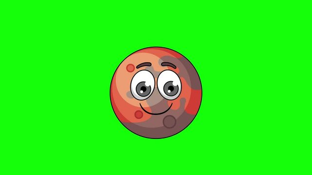 mars planet emoticon emoji with a face savoring food, cartoon animation