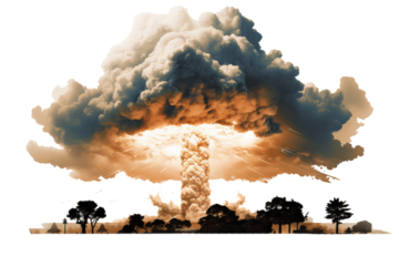 Massive nuclear explosion with intense mushroom cloud, high-resolution PNG with transparent background for dramatic visual effects and scientific illustrations