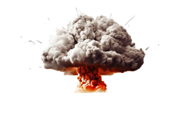 Massive nuclear explosion with intense mushroom cloud, high-resolution PNG with transparent background for dramatic visual effects and scientific illustrations