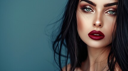 Fototapeta premium Beautiful sexy girl with bright makeup, red lips, Beautiful face.