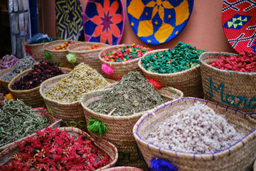 spices at a Moroccan market in the centre of the medina in marrakesh, morocco