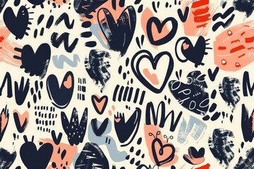 Abstract Heart Pattern with Doodles and Brushstrokes