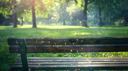 A park bench with a green back and wooden slats