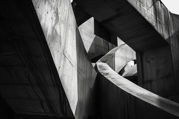 Abstract lines and shapes in black and white, forming a dynamic composition.