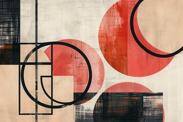 Abstract line art of intersecting circles and squares in a minimalist style 