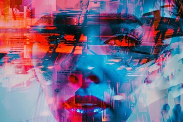 Obraz premium Digital abstract art with glitch effects and bright, contrasting colors
