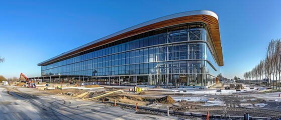 construction site for a large building with a clear blue sky background 