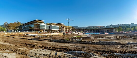 construction site for a large building with a clear blue sky background 