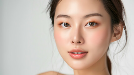 Fototapeta premium Close-Up Portrait of a Young Asian Woman with Flawless Skin