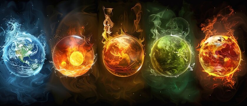 Five elements of nature air water fire earth space creation of natures force