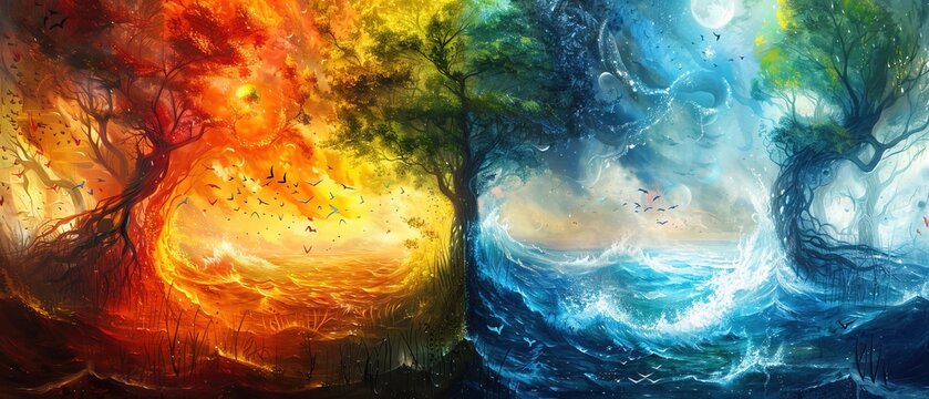Five elements of nature air water fire earth space creation of natures force